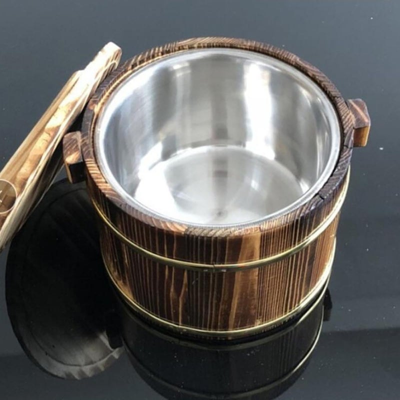 20cm Carbonized Wooden Rice Bowl With Lid For Sushi Soup Serving Rustic Japanese Style - Image 5
