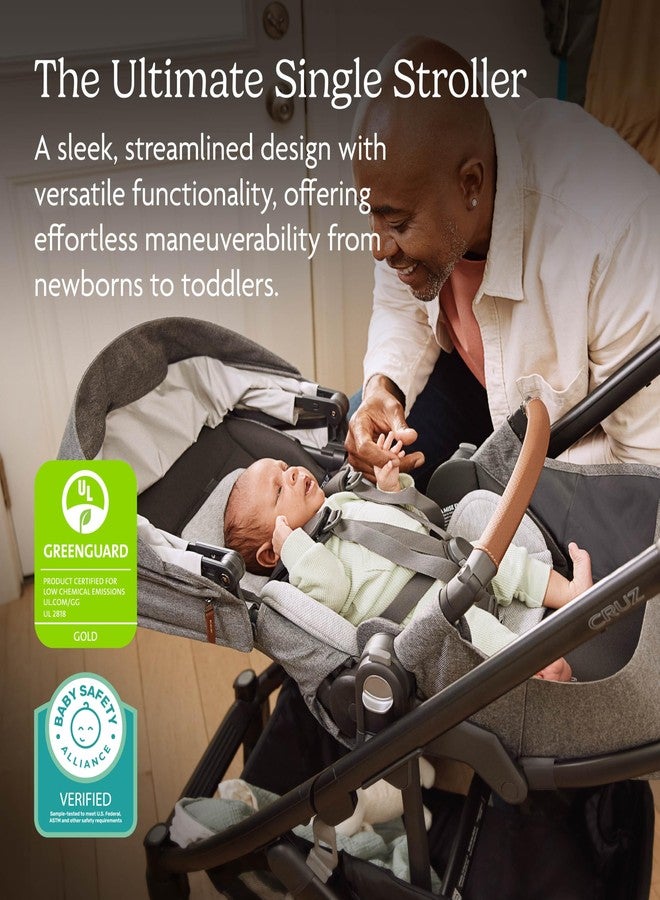UPPAbaby Cruz V3 Stroller - from Birth + Car Seat Compatible - Full-Size, Reversible Seat - Infant Insert, Bug and Rain Shields Included - Greyson (Charcoal Mélange/Carbon Frame/Saddle Leather) - Image 3