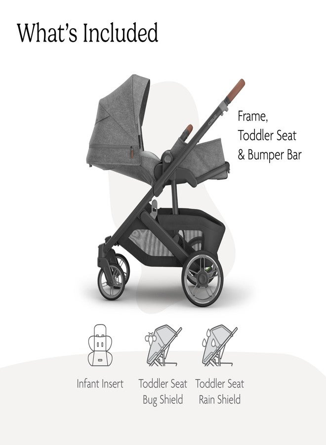 UPPAbaby Cruz V3 Stroller - from Birth + Car Seat Compatible - Full-Size, Reversible Seat - Infant Insert, Bug and Rain Shields Included - Greyson (Charcoal Mélange/Carbon Frame/Saddle Leather) - Image 2