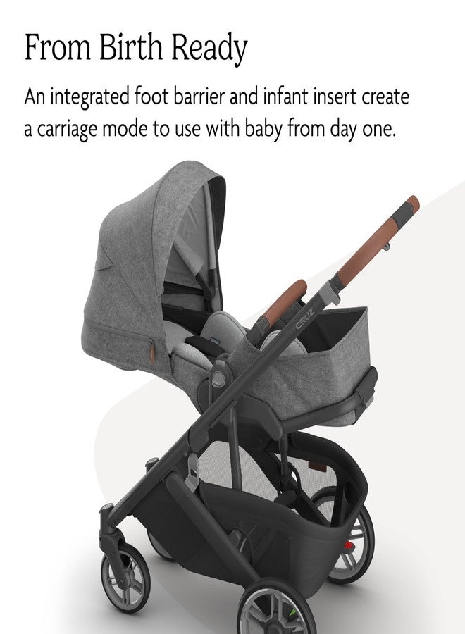 UPPAbaby Cruz V3 Stroller - from Birth + Car Seat Compatible - Full-Size, Reversible Seat - Infant Insert, Bug and Rain Shields Included - Greyson (Charcoal Mélange/Carbon Frame/Saddle Leather) - Image 4