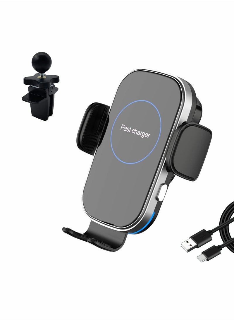 SYOSI Car Phone Mount with Wireless Charger, 15W Qi Fast Charging, Auto-Clamping Car Charger for iPhone, Samsung  - Image 1