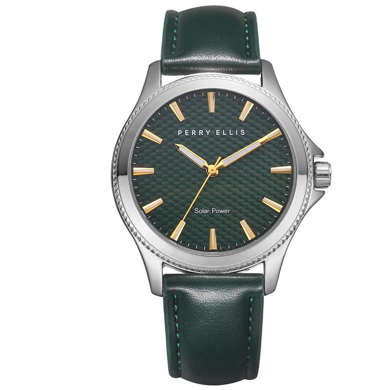 Perry Ellis Solar Powered Mens Watch Vegan Leather WaterResistant Analog Wrist Watches for Men 41mm Case Relojes para Hombres Elegant Gift for Man Green - Image 2