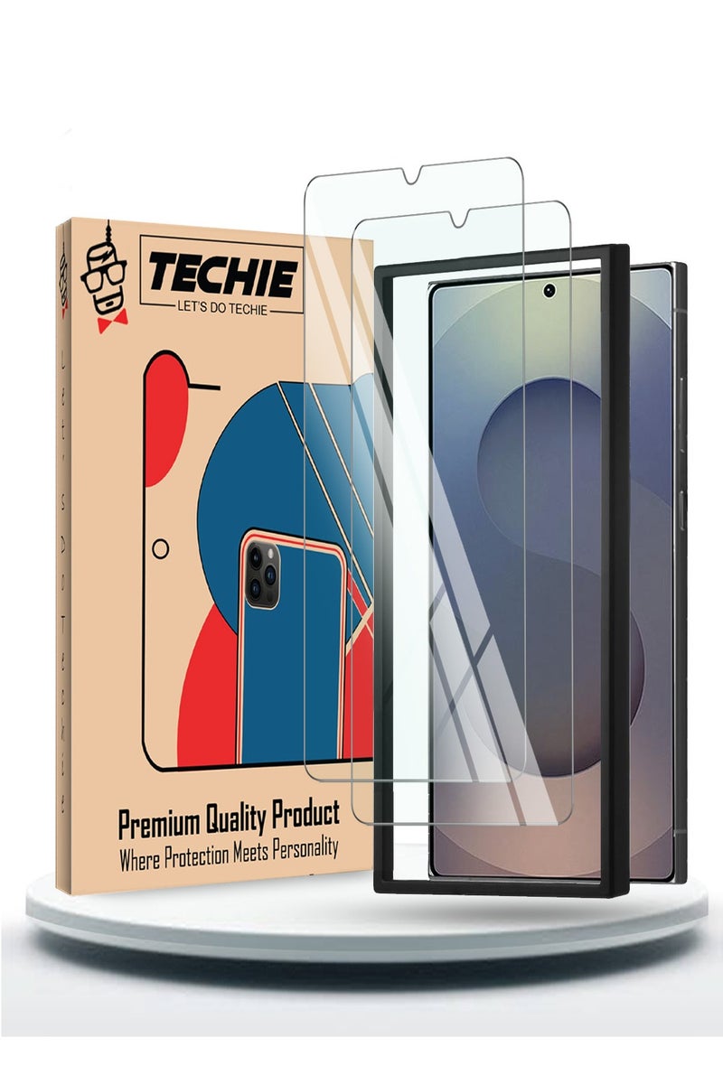 Techie 2 Pack Samsung Galaxy S25 Ultra Screen Protector, 9H Tempered Gorilla Glass, Easy Install Alignment Frame, Ultra Clear, Bubble-Free, Case-Friendly - Image 1