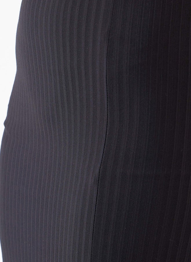 SALT ATTIRE Black Solid Pencil Midi Skirt with Front Slit - Image 5