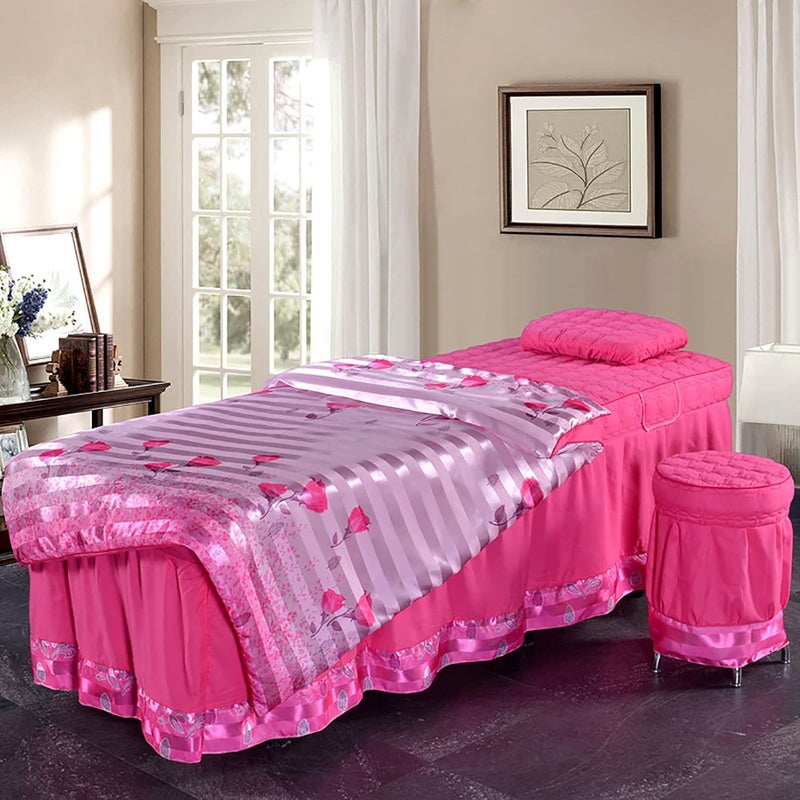 KKLT 4-Piece Microfiber Massage Table Sheet Set,Premium Beauty Bedspreads Solid Color Machine Washable for Body Massage-N 190x70cm(75x28inch)