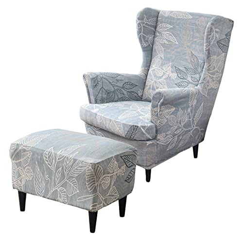 HAOYONG Stretch Wing Chair Cover Set Ottoman Slipcover 2 Pieces Wingback Chair Slipcover and and 1 Piece Rectangle Storage Stool Cover Removable Armchair Sofa Covers for Living Room Bedroom - Image 1