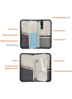 Ant Large Capacity Passport Holder Wallet, Family Travel Passport Card Bag ID Holder Zipper Closure, Removable Wristband RFID Blocking, Grey  - Image 3