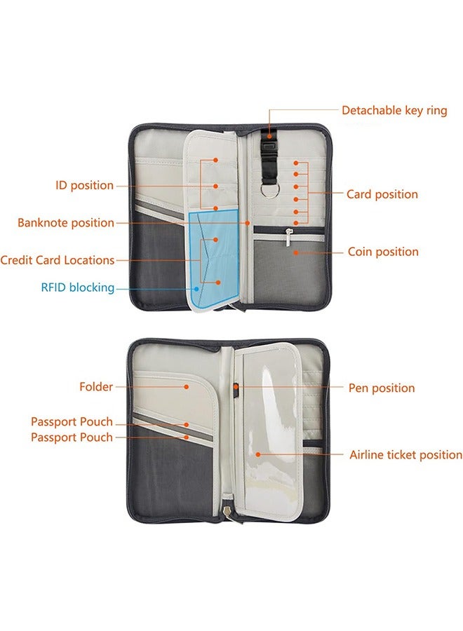 Ant Large Capacity Passport Holder Wallet, Family Travel Passport Card Bag ID Holder Zipper Closure, Removable Wristband RFID Blocking, Grey - Image 3