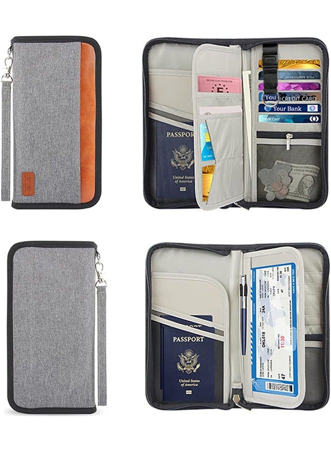 Ant Large Capacity Passport Holder Wallet, Family Travel Passport Card Bag ID Holder Zipper Closure, Removable Wristband RFID Blocking, Grey - Image 5