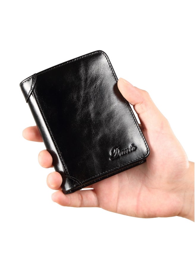 Dante Men's Wallet, Top Layer Cowhide, Three Sides, Men's Wallet, RFID Anti-theft Card Swipe, Wax Black - Image 1