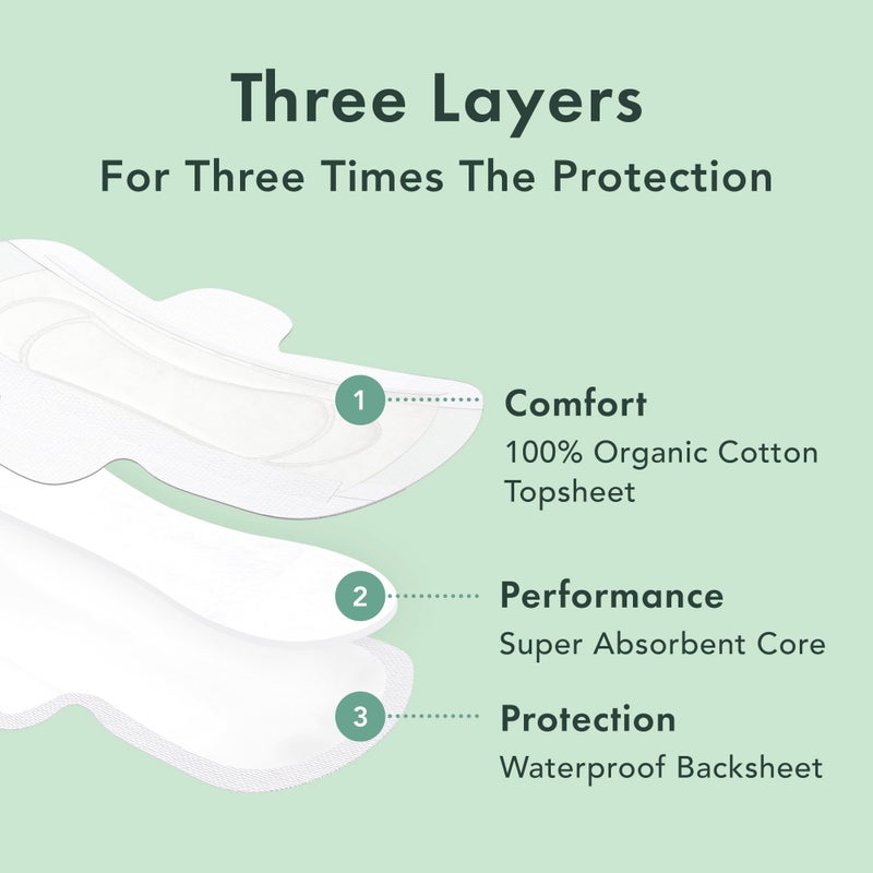 Rael Pads for Women, Organic Cotton Cover - Period Pads with Wings, Feminine Care, Sanitary Napkins, Heavy Absorbency, Unscented, Ultra Thin (Overnight, 30 Count) - Image 3