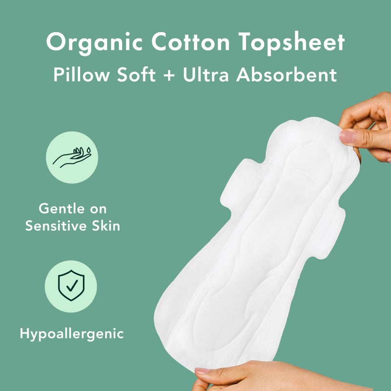 Rael Pads for Women, Organic Cotton Cover - Period Pads with Wings, Feminine Care, Sanitary Napkins, Heavy Absorbency, Unscented, Ultra Thin (Overnight, 30 Count) - Image 4