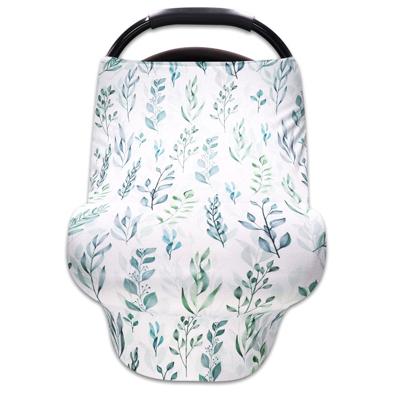 DILIMI Baby Car Seat Cover Green Leaf Breastfeeding Cover Soft Breathable Infant Carseat Canopy Multifunctional Cover for StrollerHigh ChairShopping CartCar Seat Canopies