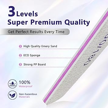 OWill 12 PCS Professional Nail Files 100180 Grit Four of Each Nail Buffer Files Double Sided Emery Board Manicure Tools for Home and Salon White - Image 3