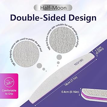 OWill 12 PCS Professional Nail Files 100180 Grit Four of Each Nail Buffer Files Double Sided Emery Board Manicure Tools for Home and Salon White - Image 2