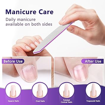 OWill 12 PCS Professional Nail Files 100180 Grit Four of Each Nail Buffer Files Double Sided Emery Board Manicure Tools for Home and Salon White - Image 4