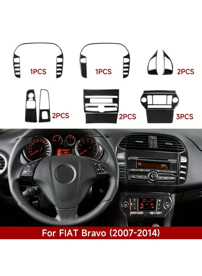 2pcs Soft Carbon Fiber Dashboard Trim Set Center Console Kit Compatible With Fiat Bravo 2007-2014 - Image 1