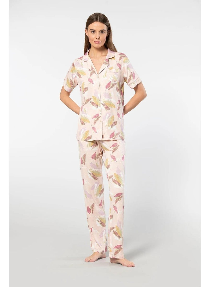 Women's Leafy Short Sleeve Shirt Collar Pajama Set 95% Viscose 5% Elastane - pzsku/Z0D86A9F66975B7C6B837Z/45/_/1730556849/aabff5d3-153a-4070-8015-0c2bb806e5f1