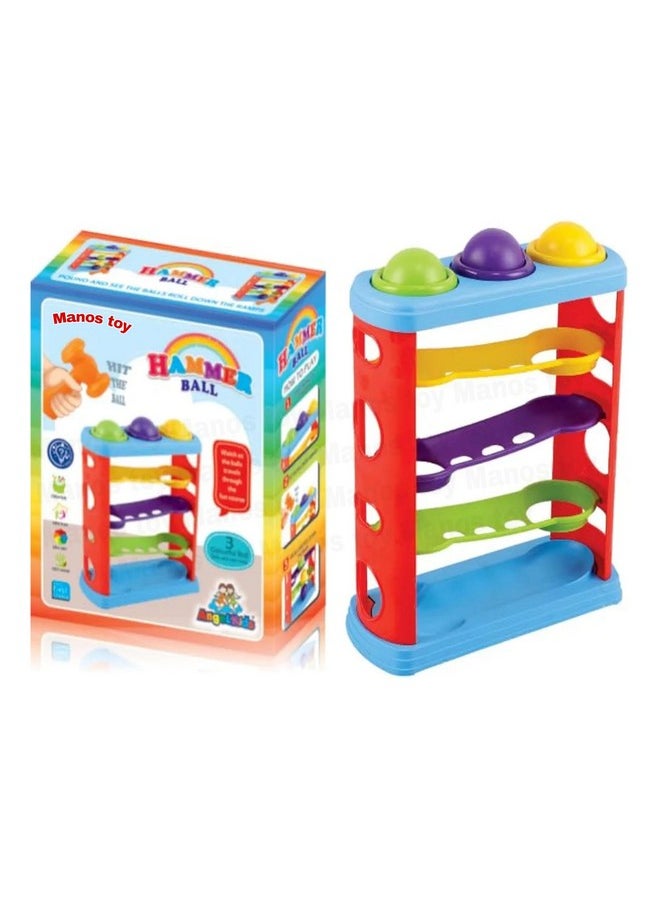 Manos Manos Toy Hammer Knock Ball for Babies and Toddlers, Pound and See Balls Roll Down Ramps, Multicolour Pack of 1  - Image 1