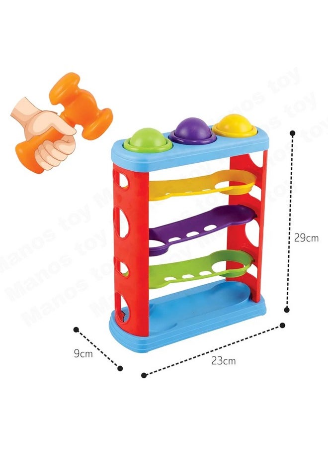 Manos Manos Toy Hammer Knock Ball for Babies and Toddlers, Pound and See Balls Roll Down Ramps, Multicolour Pack of 1  - Image 4