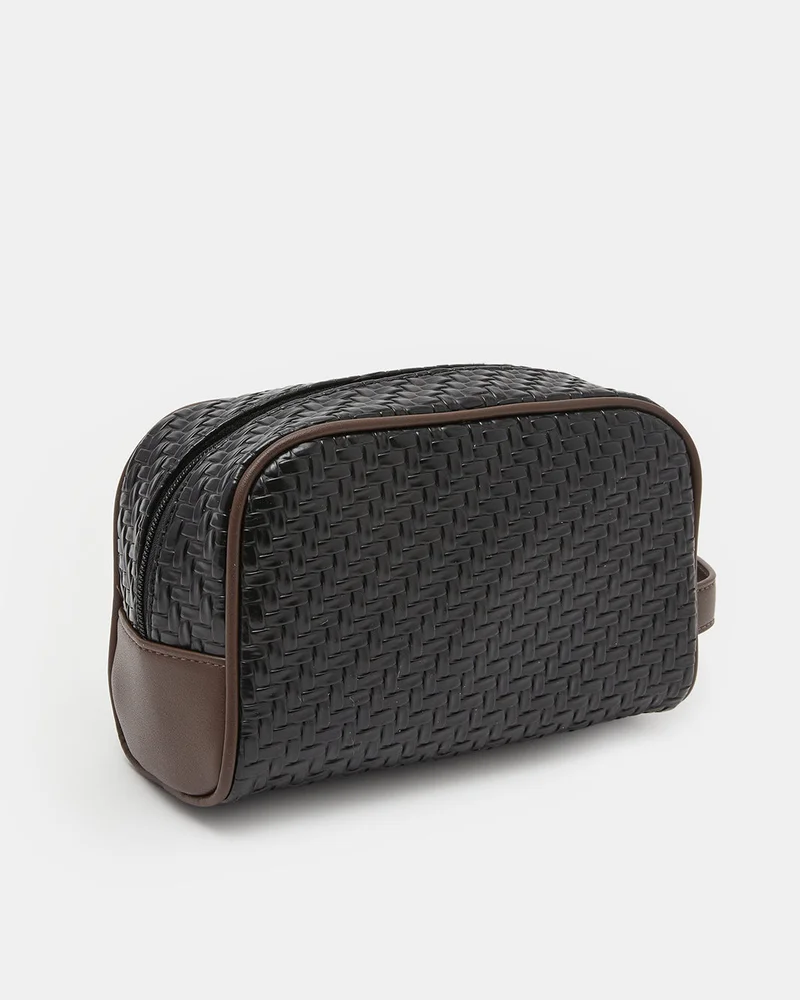 Redtag Men Black Textured Toiletry Pouches