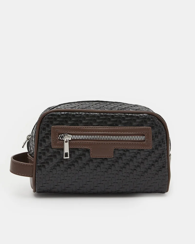 Redtag Men Black Textured Toiletry Pouches