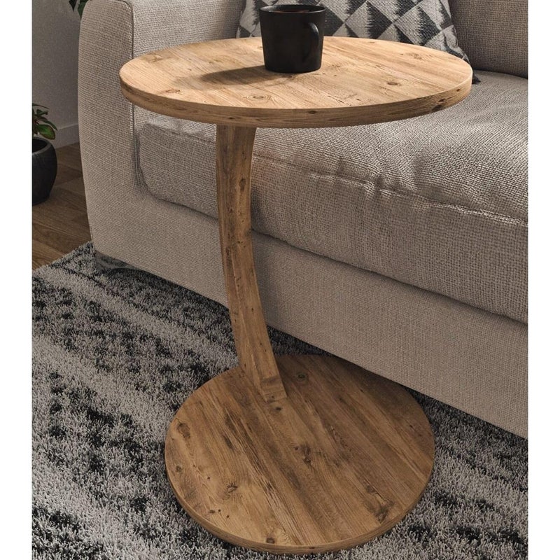 Furpinea C Shaped End Table for Couch Small Places, Space Saver Round Side Table for Sofa and Bedside with Wheels, Coffee and Eating Snack Time Tray for Living Room, Office (Natural) - Image 3
