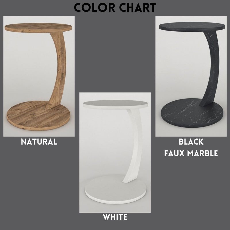 Furpinea C Shaped End Table for Couch Small Places, Space Saver Round Side Table for Sofa and Bedside with Wheels, Coffee and Eating Snack Time Tray for Living Room, Office (Natural) - Image 4