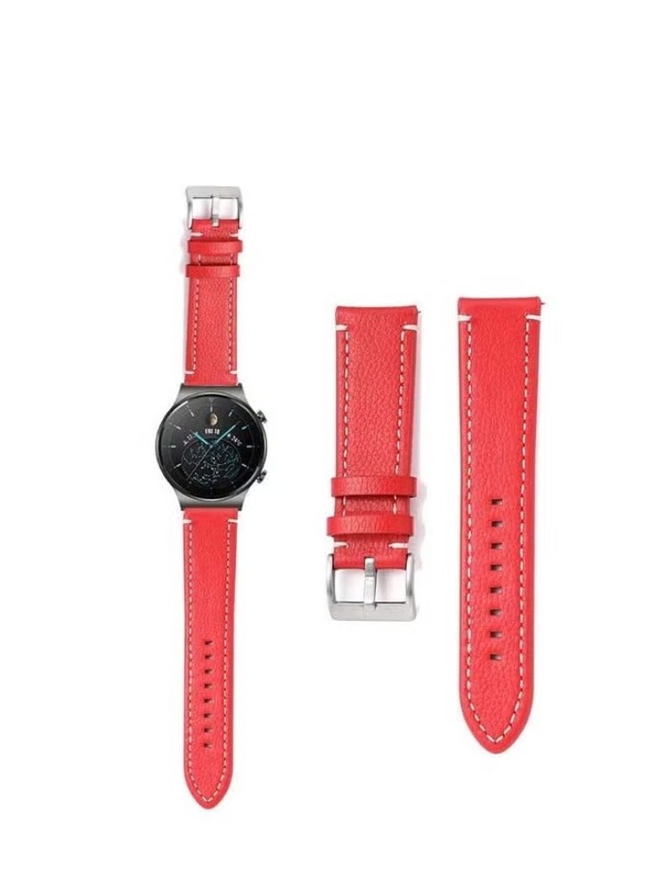 vesus Genuine Leather Replacement Band For Huawei Watch GT2 Pro 22mm Red