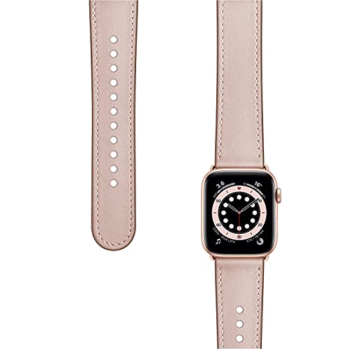 OUHENG Leather Bands Compatible with Apple Watch Band 49mm/46mm/45mm/44mm/42mm, Genuine Leather Strap for iWatch Ultra 3/2/1 & SE 3/2/1 Series 11 10 9 8 7 6 5 4 3 2 1 (Pink Sand/Rose Gold) - Image 3