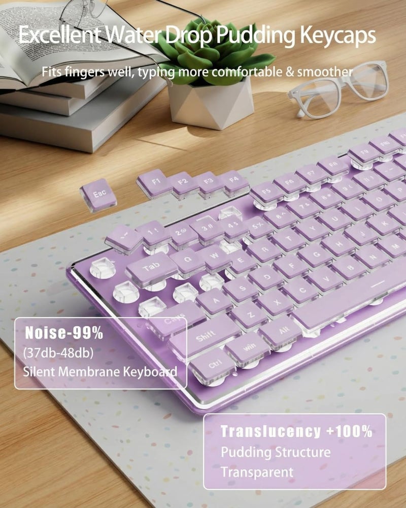 SEUNKWANG EWEADN GX710S Backlit Computer Keyboards, Wired USB Keyboard with White Backlit, Metal Panel, Plug and Play, Pudding Keycaps Full Size Quite Computer Keyboard for Win/PC/Laptop-Purple - Image 2