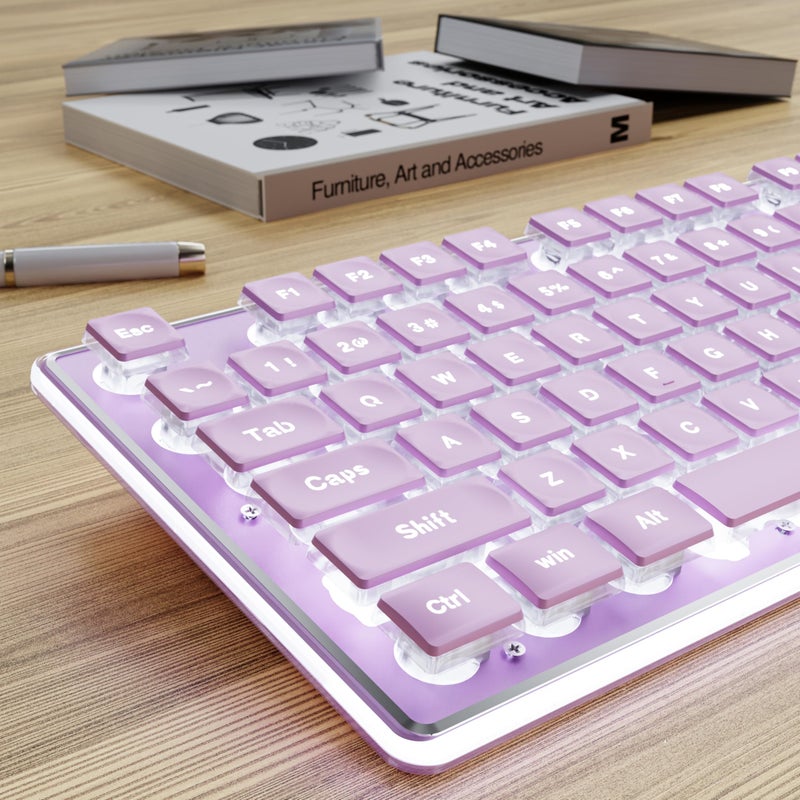 SEUNKWANG EWEADN GX710S Backlit Computer Keyboards, Wired USB Keyboard with White Backlit, Metal Panel, Plug and Play, Pudding Keycaps Full Size Quite Computer Keyboard for Win/PC/Laptop-Purple - Image 1
