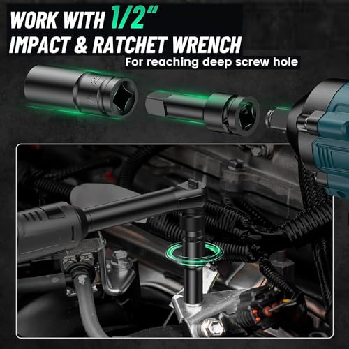 Homdum 10pcs Deep Impact Socket Set Universal Socket Metric Drive Hex Long Socket Set Wrench For Air Pneumatic Repair Tools 8-24MM Size - Image 4
