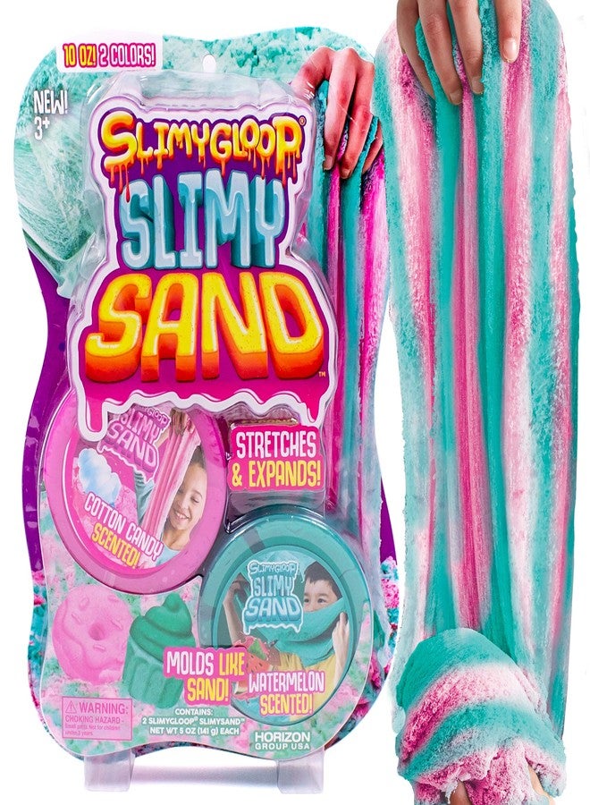 SLIMYSAND سلايميساند تويست - سلايم سحابي مطاطي برائحة غزل البنات والبطيخ، بلون أزرق مخضر/وردي، قابل للتمدد والتشكيل، رمل للعب، 10 أونصة. مثالي للمرح الحسي - Image 1
