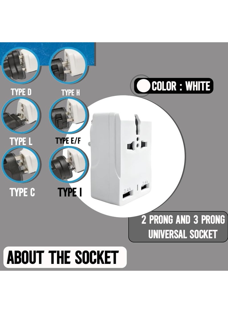 ELEGANT CASA ELEGANT CASA 6 AMP Socket Universal Travel Adapter Travel Adapter and Wall Charger with USB Port with Power Output USB 24A100250 Voltage Travel Charger White  - Image 3
