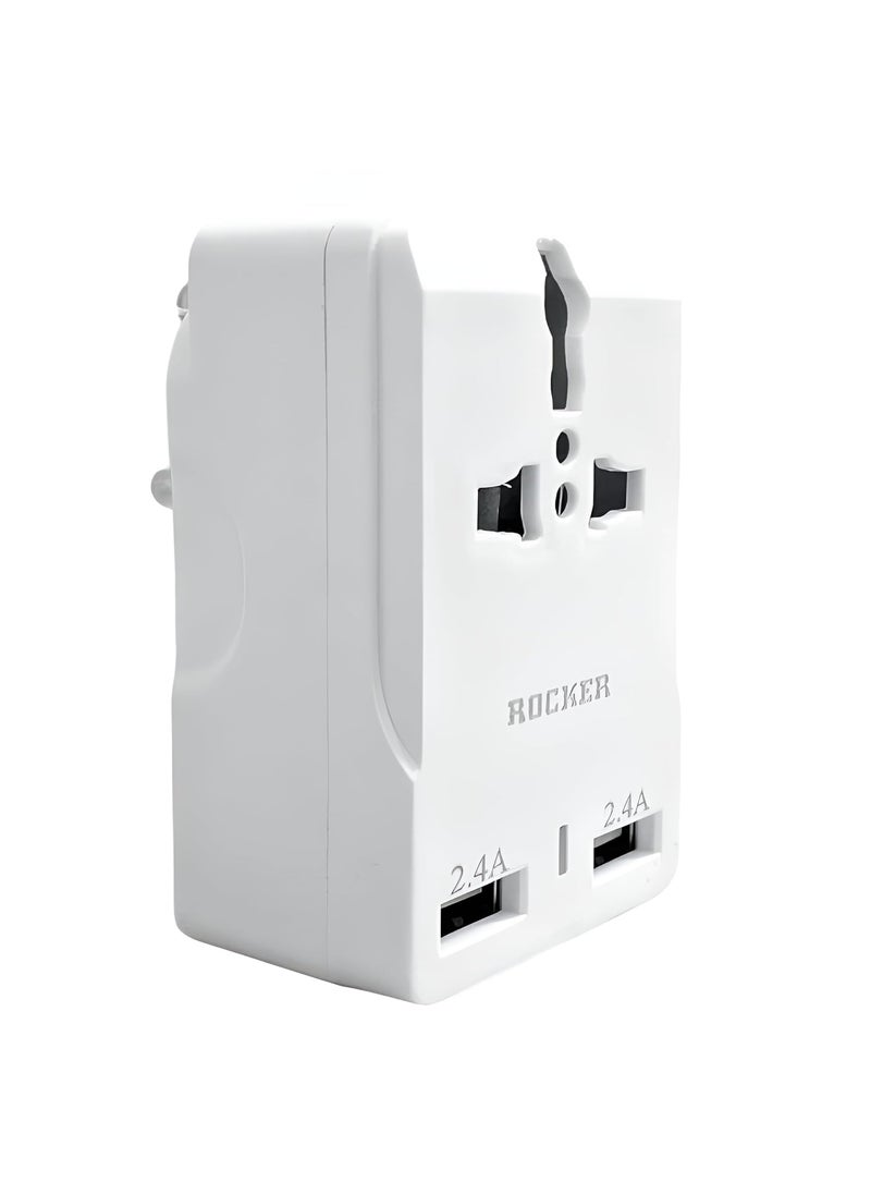 ELEGANT CASA ELEGANT CASA 6 AMP Socket Universal Travel Adapter Travel Adapter and Wall Charger with USB Port with Power Output USB 24A100250 Voltage Travel Charger White  - Image 1