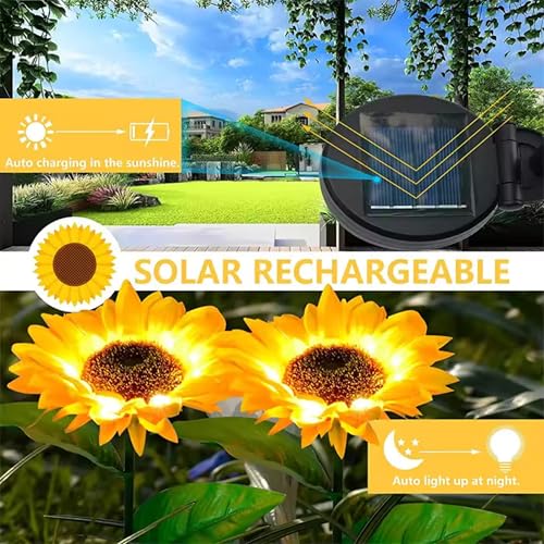 Homehop Solar Light Outdoor Waterproof 30 Led 3 Sunflowers in one Plant Decor Lamp for Outdoor, Garden, Landscape, Pathway, Balcony& Home Automatic On/Off, (ABS, Pack of 4) - Image 2