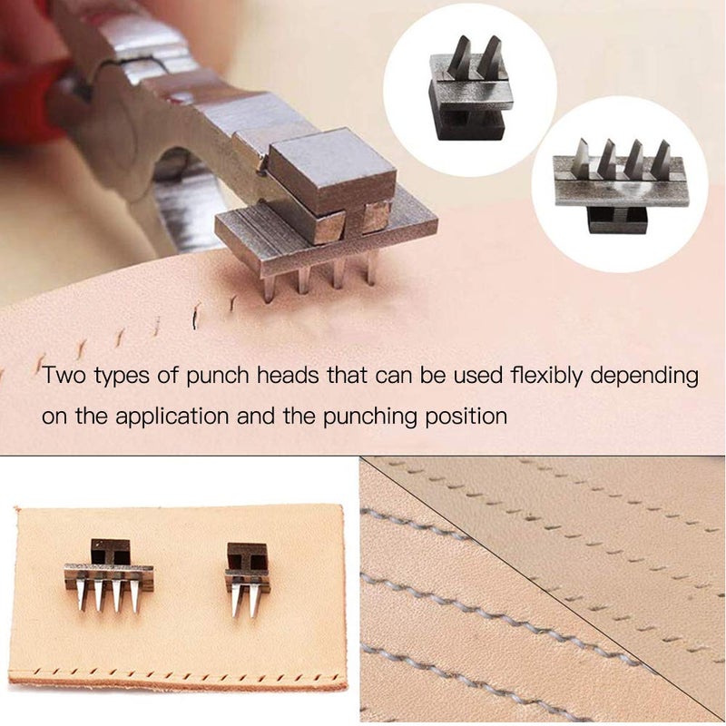 Butuze Stitching Hole Punch BUTUZE,4mm Silent Leather Hand Pliersï¼ˆFrench 4 Teeth and 2 Teethï¼‰ with Leather Needle,Wooden Needle Case,Waxed Thread for Belts, Straps, Saddles, Shoes, Fabric, Leather DIY - Image 5