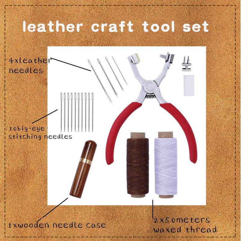 Butuze Stitching Hole Punch BUTUZE,4mm Silent Leather Hand Pliersï¼ˆFrench 4 Teeth and 2 Teethï¼‰ with Leather Needle,Wooden Needle Case,Waxed Thread for Belts, Straps, Saddles, Shoes, Fabric, Leather DIY - Image 4