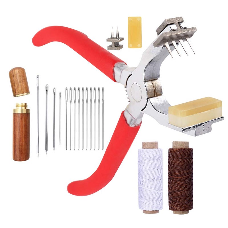 Butuze Stitching Hole Punch BUTUZE,4mm Silent Leather Hand Pliersï¼ˆFrench 4 Teeth and 2 Teethï¼‰ with Leather Needle,Wooden Needle Case,Waxed Thread for Belts, Straps, Saddles, Shoes, Fabric, Leather DIY - Image 1