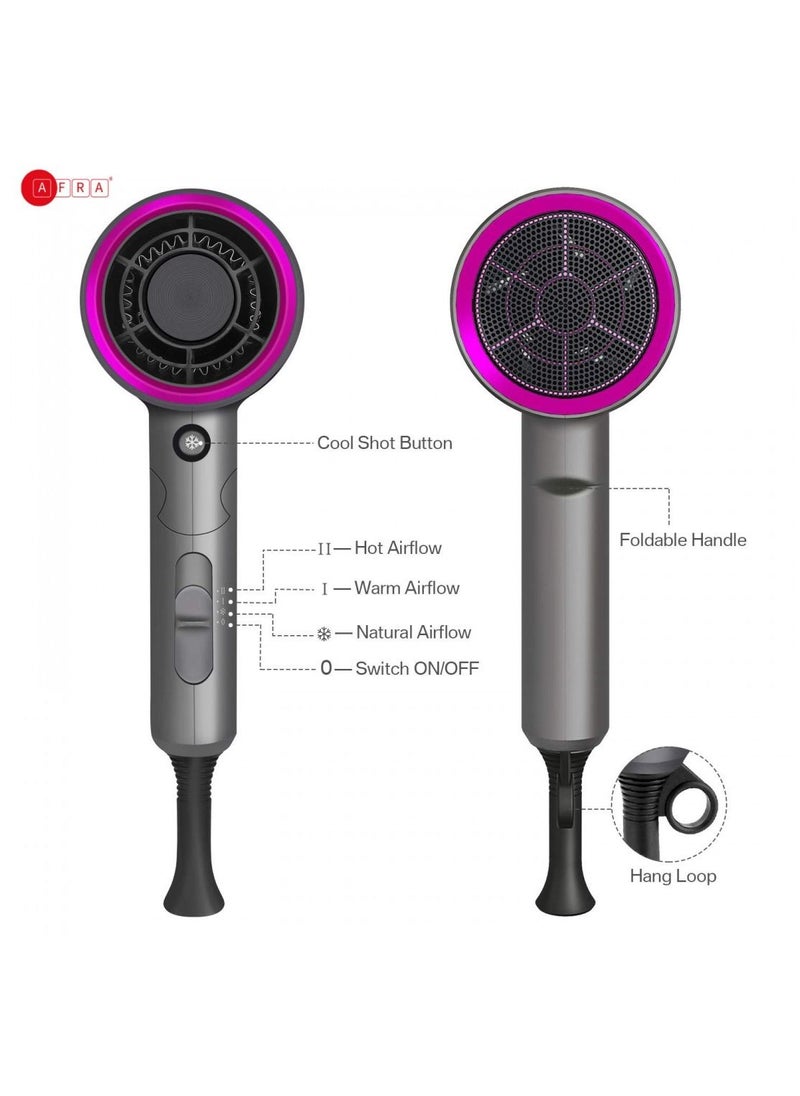 AFRA - AFRA Hair Dryer, AF-1400HDPG, 1400W, DC Motor, Cool Shot Function, Concentrator, Ionic Function, Multiple Temperature Settings, Foldable handle & With hanging-up loop, AF-1400HDPG, 2-year warranty. - Image 1