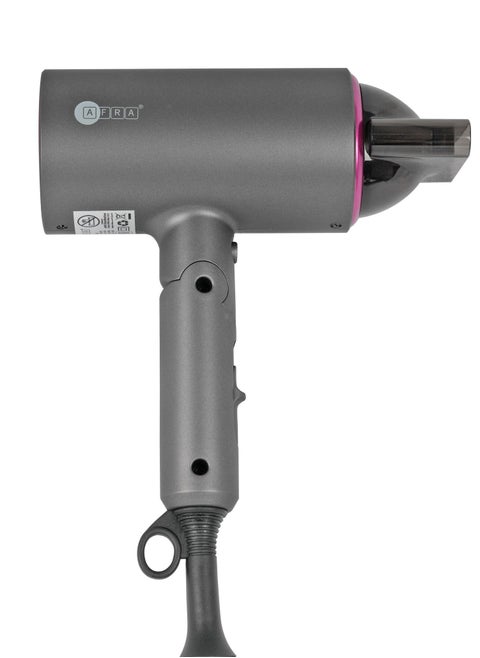 AFRA Hair Dryer, AF-1400HDPG, 1400W, DC Motor, Cool Shot Function, Concentrator, Ionic Function, Multiple Temperature Settings, Foldable handle & With hanging-up loop, AF-1400HDPG, 2-year warranty.