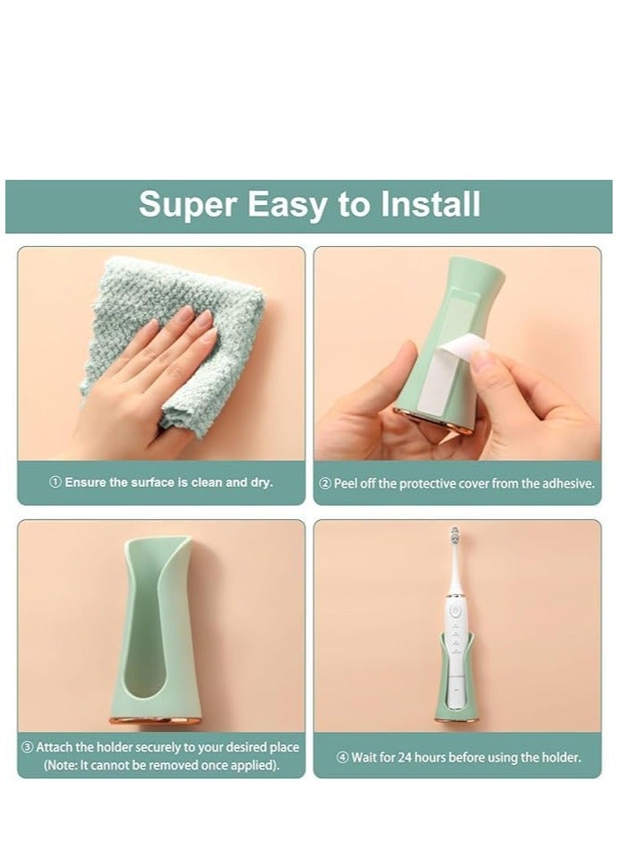 KASTWAVE حامل فرشاة أسنان كهربائية مثبت على الحائط 2 حزمة، حامل فرشاة أسنان كهربائية ذاتية الالتصاق للحمام والاستحمام، تصميم منزل من السيليكون الناعم، وردي وأخضر - Image 5