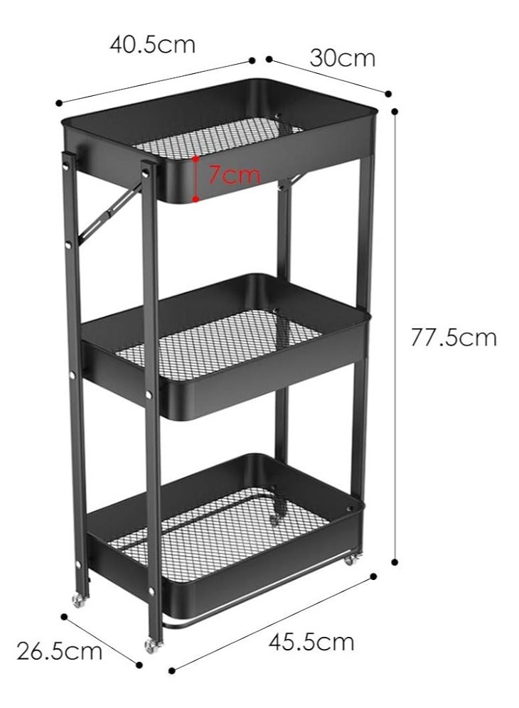 Arabest 3-Tier Rolling Utility Cart with Drawer,Multifunctional Storage Organizer Plastic Shelf & Metal Wheels,Storage for Kitchen,Bathroom,Living Room,Office,Black - Image 2