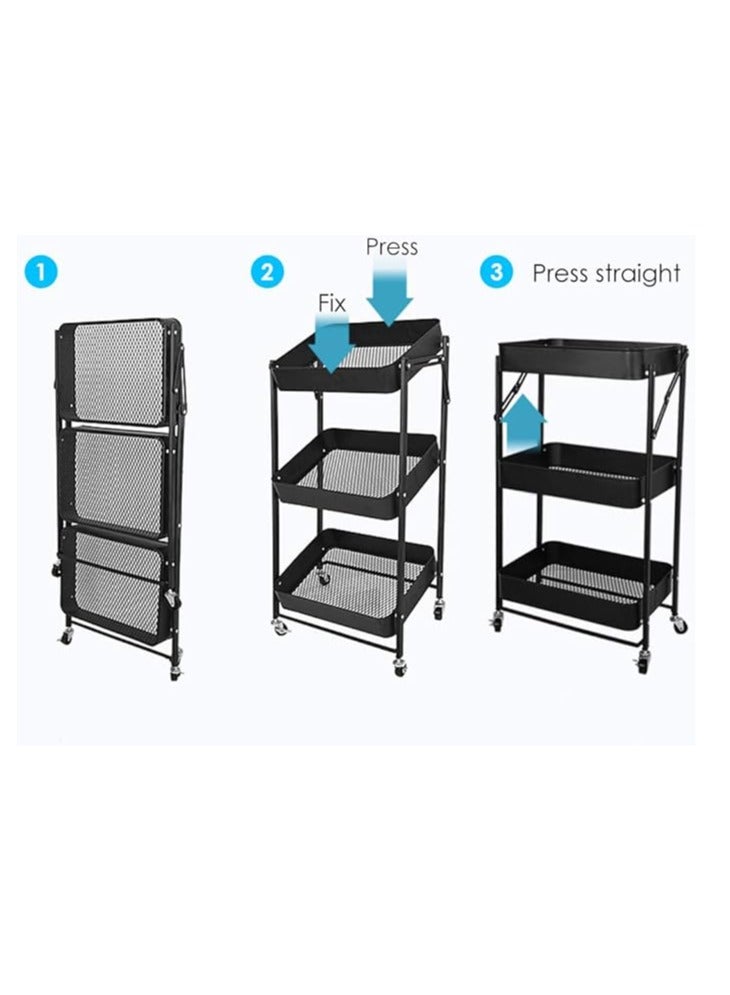 Arabest 3-Tier Rolling Utility Cart with Drawer,Multifunctional Storage Organizer Plastic Shelf & Metal Wheels,Storage for Kitchen,Bathroom,Living Room,Office,Black - Image 4