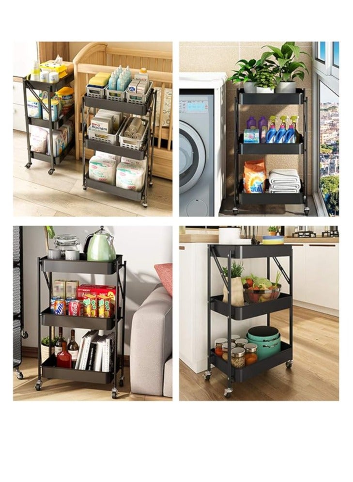 Arabest 3-Tier Rolling Utility Cart with Drawer,Multifunctional Storage Organizer Plastic Shelf & Metal Wheels,Storage for Kitchen,Bathroom,Living Room,Office,Black - Image 5