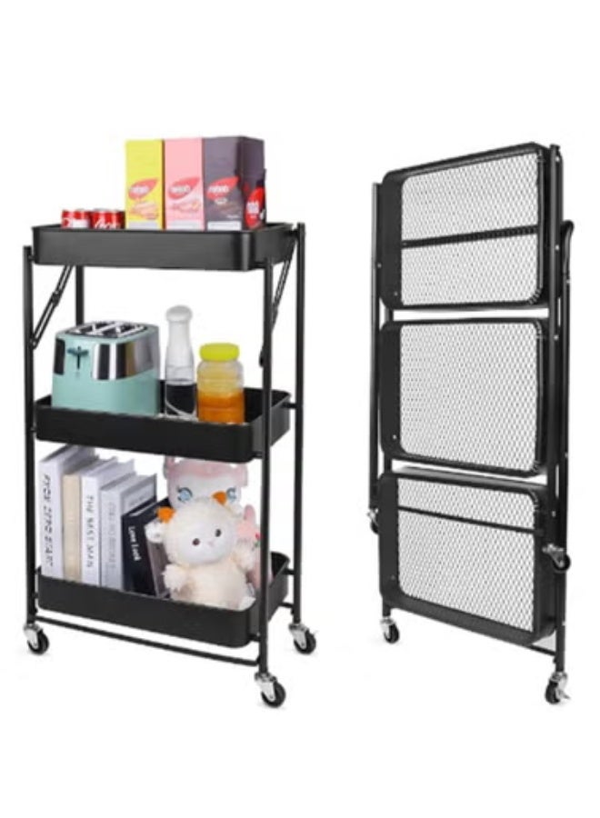 Arabest 3-Tier Rolling Utility Cart with Drawer,Multifunctional Storage Organizer Plastic Shelf & Metal Wheels,Storage for Kitchen,Bathroom,Living Room,Office,Black - Image 1