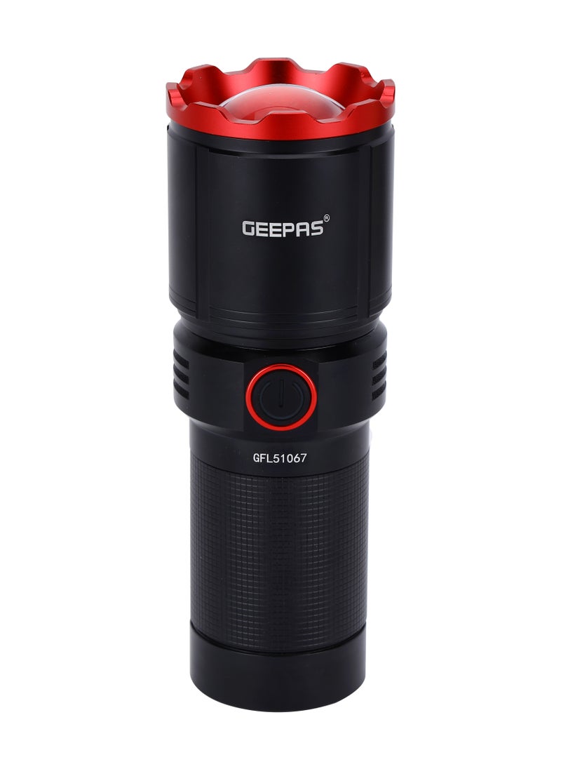 GEEPAS - Rechargeable LED Flashlight With Power Bank, 15 Hrs Working Time, Power Reminder, Aluminum Alloy Body, Type C Charging, 5 Hrs Charging Time, High, Medium, Low, Stroboscopic, Flash, SOS Switch Modes - Image 1