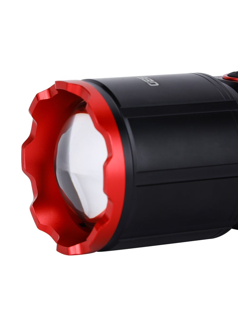 GEEPAS - Rechargeable LED Flashlight With Power Bank, 15 Hrs Working Time, Power Reminder, Aluminum Alloy Body, Type C Charging, 5 Hrs Charging Time, High, Medium, Low, Stroboscopic, Flash, SOS Switch Modes - Image 1