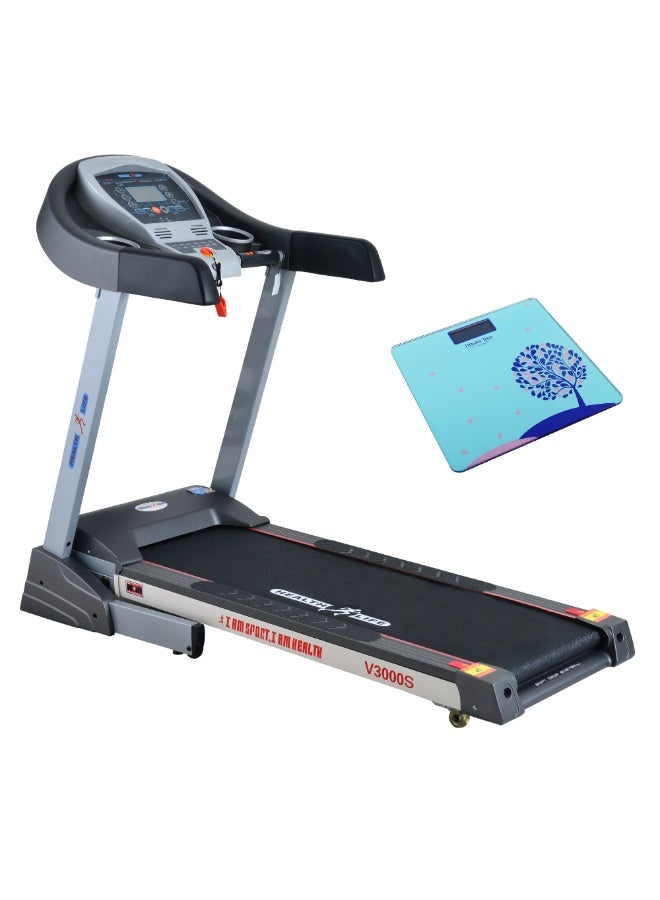 هيلث لايف V3000S-جهاز مشي كهربائي قابل للطي محرك دي سي 3.0 حصان 120 كجم مع ميزان هدية، أسود/رمادي - Image 1